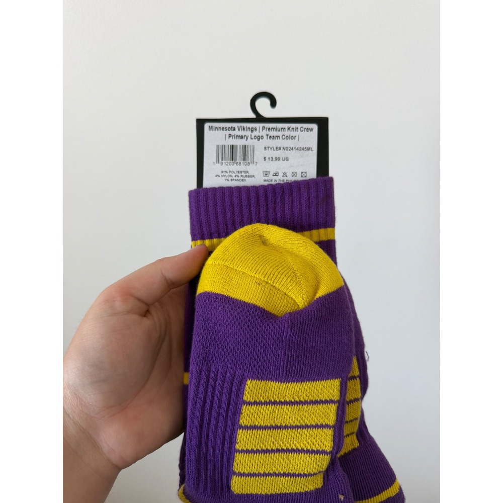 Strideline Minnesota Vikings Premium Knit Crew Socks Purple & Yellow M/L – NWT - Picture 3 of 4